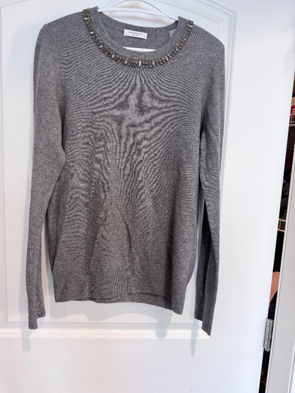Equipment - grey embellished neck sweater - medium